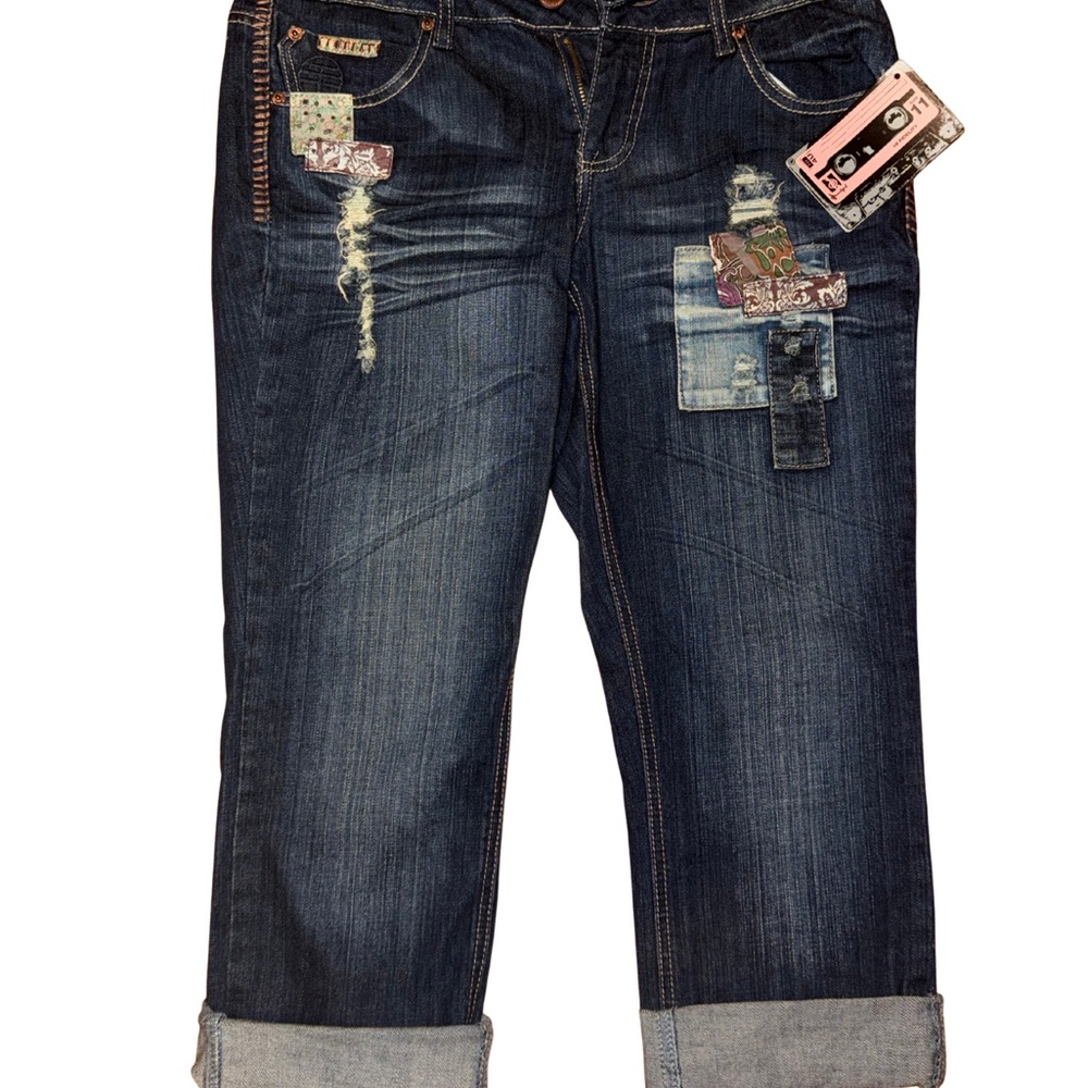 Soundgirl Dark Blue Boyfriend Jeans with Patchwork